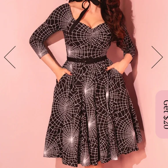 Wicked Swing Dress in Vintage Spiderweb Print - Vixen by Micheline Pitt LARGE - Picture 1 of 8